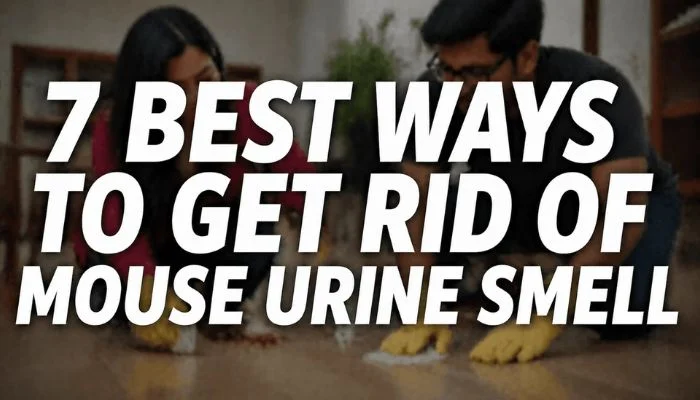 7 best ways to get rid of mouse urine smell feature image with couple cleaning floor in background